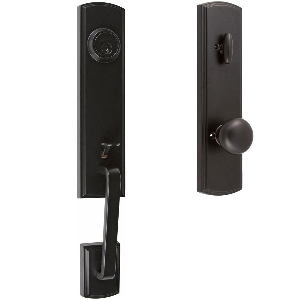 Black Door Handlesets Hardware The Home Depot Italian Collection Briona Single Cylinder Black Door Handleset With Santo Interior Right Hand