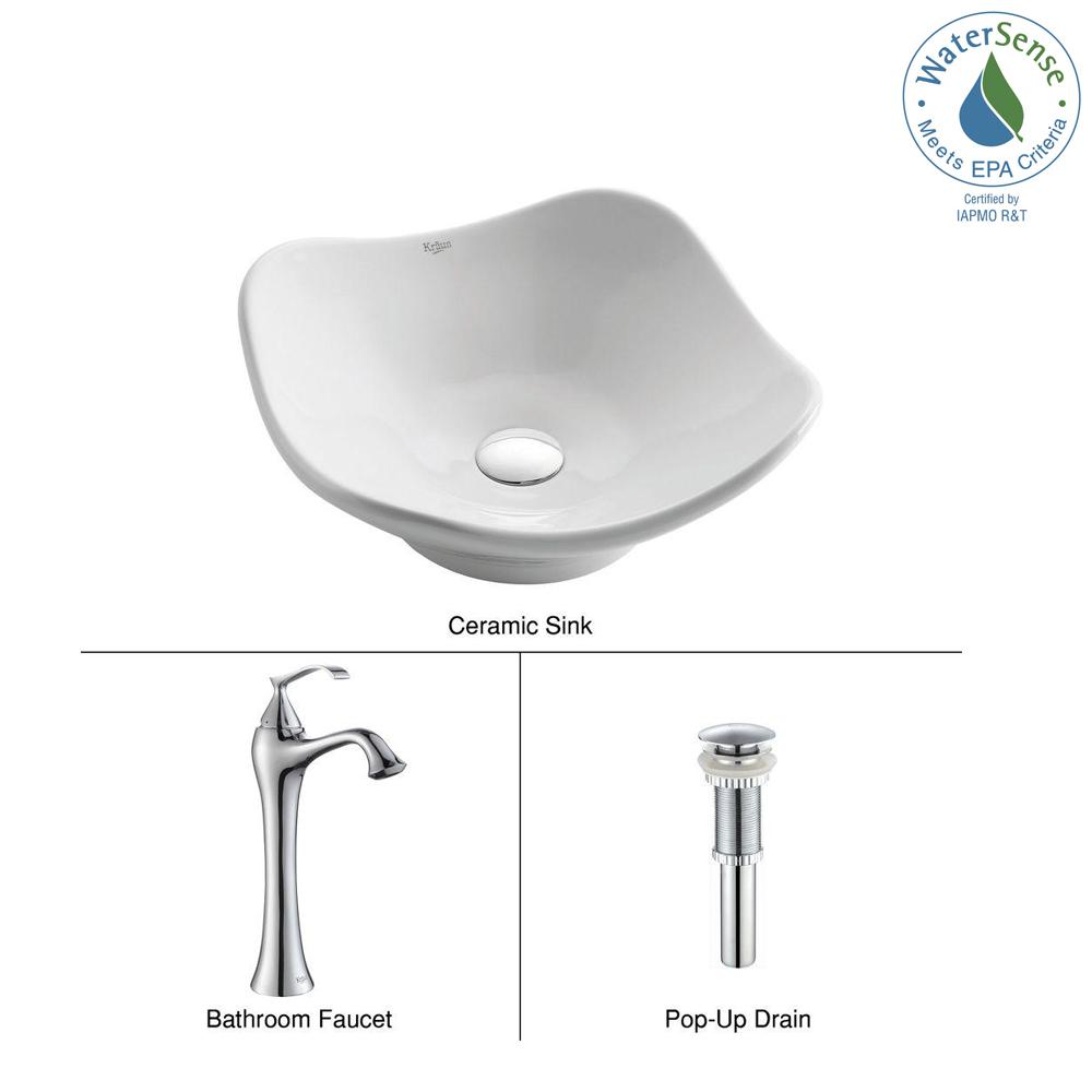 Kraus Novelty Specialty Vessel Sinks Bathroom The Home Tulip Ceramic Vessel Sink In White With Ventus Faucet Chrome