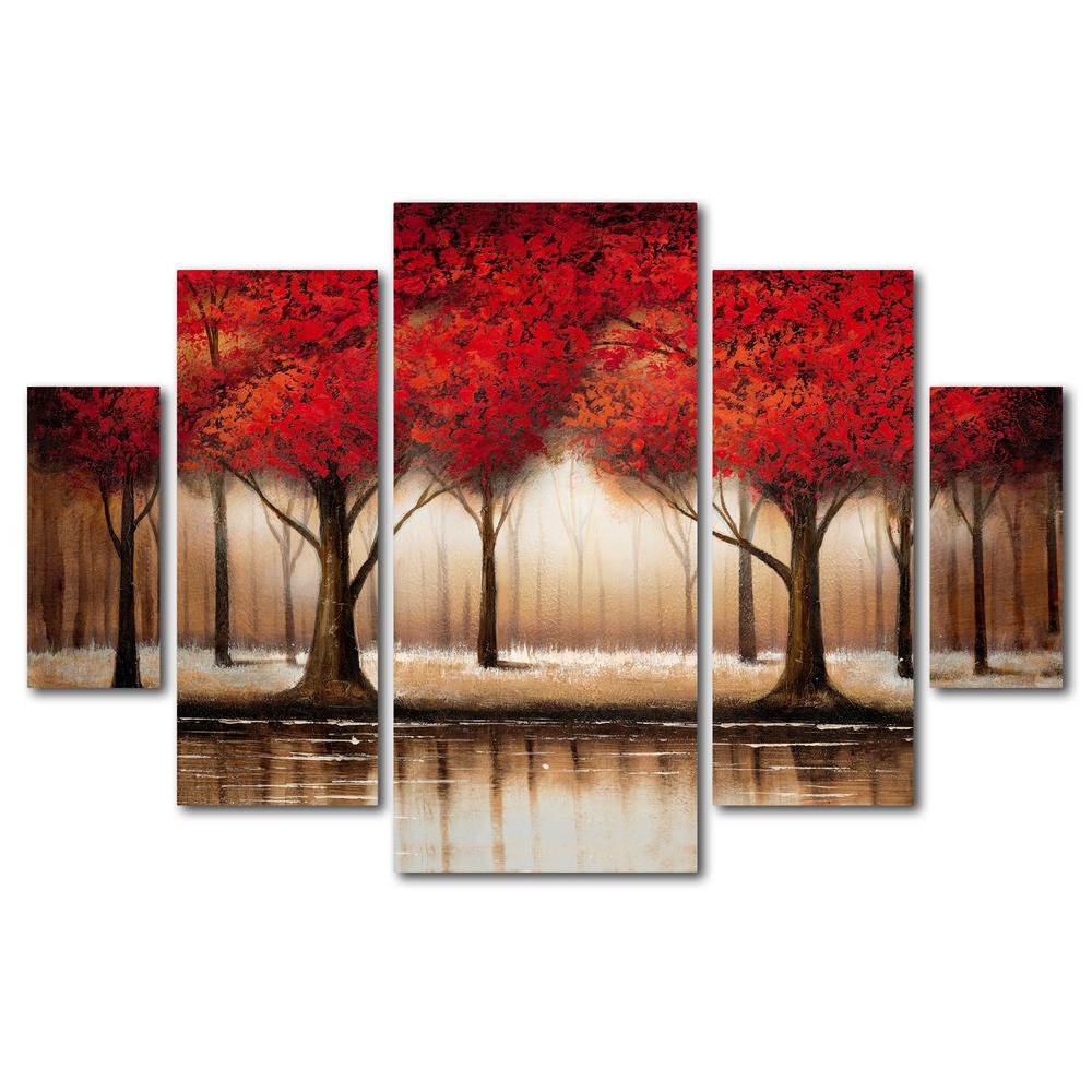 Trademark Fine Art 40 In X 58 In Parade Of Red Trees By Rio Printed Canvas Wall Art Ma0301 P5 Set The Home Depot
