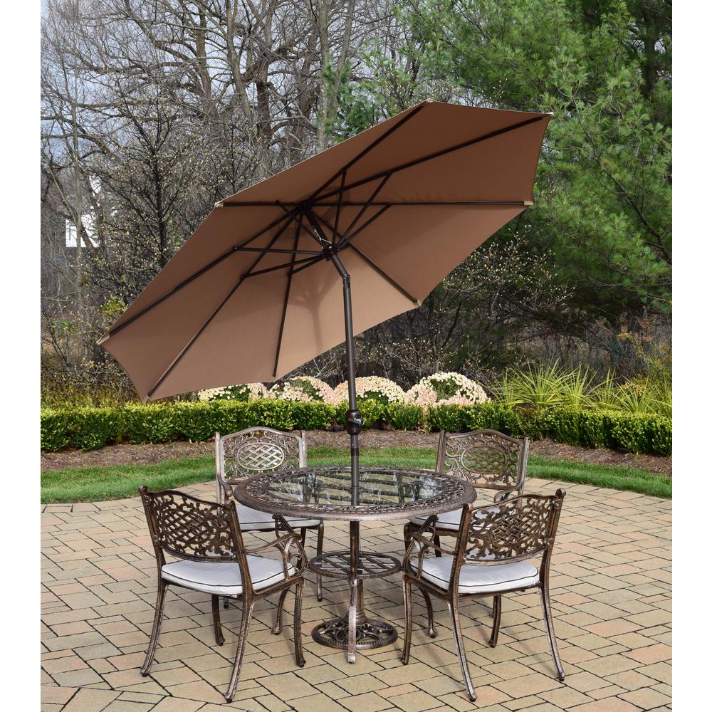 7 Piece Aluminum Outdoor Dining Set With Oatmeal Cushions And 7 Piece Aluminum Outdoor Dining Set With Oatmeal Cushions And Champagne Umbrella