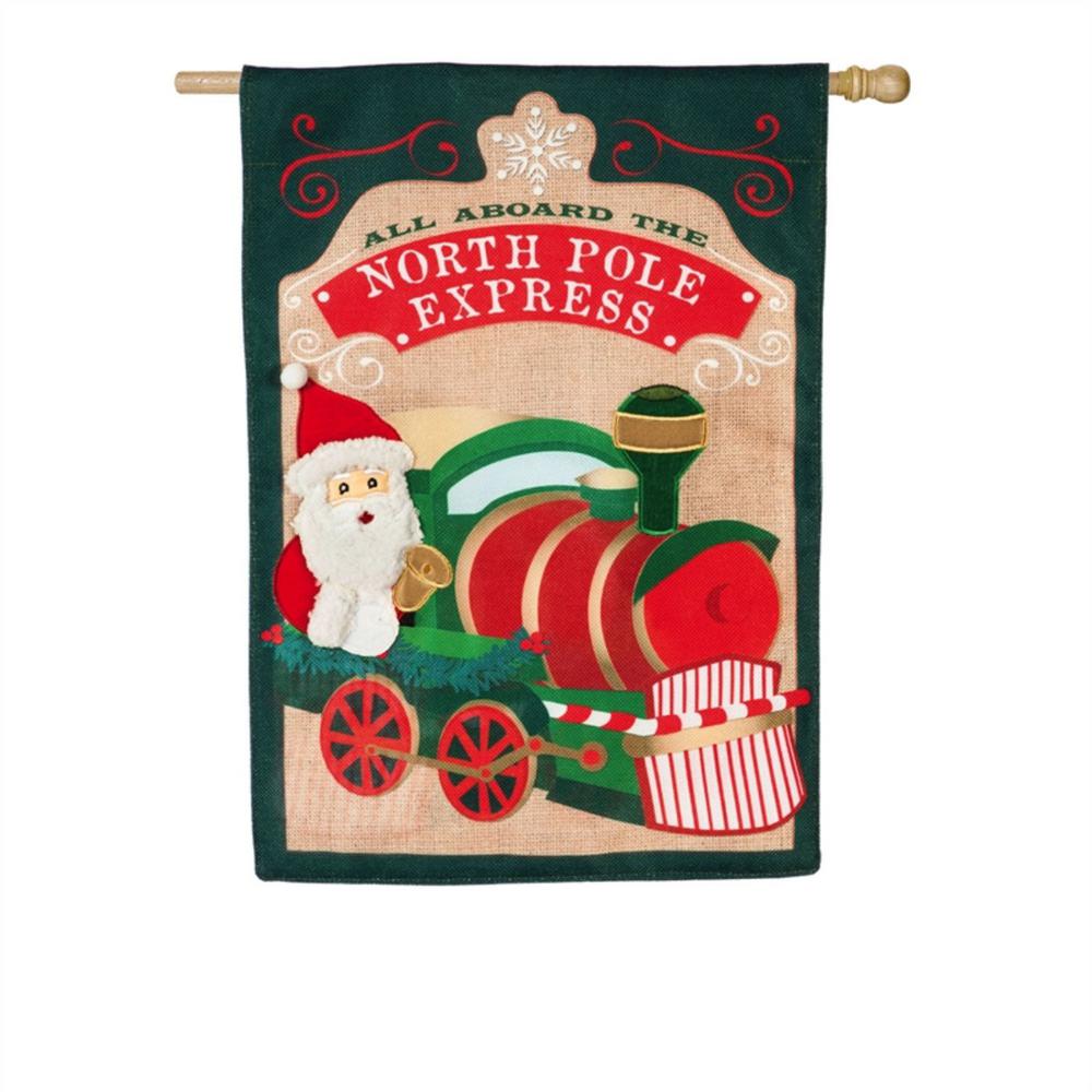Evergreen 28 In X 44 In North Pole Express House Burlap Flag 13b9363 The Home Depot
