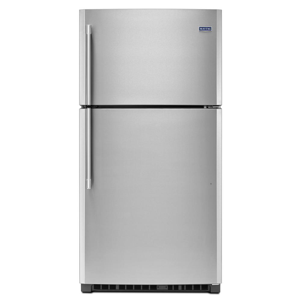 Maytag 33 in. W 21 cu. ft. Top Freezer Refrigerator in Fingerprint Best Fingerprint Resistant Stainless Steel Refrigerator