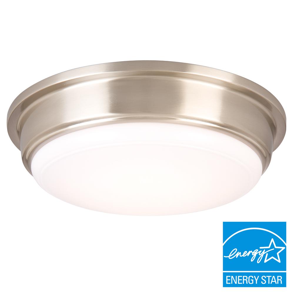 Hampton Bay 13 In 180 Watt Equivalent Brushed Nickel Integrated Led 180 Watt Equivalent Brushed Nickel Integrated Led Flushmount With Frosted