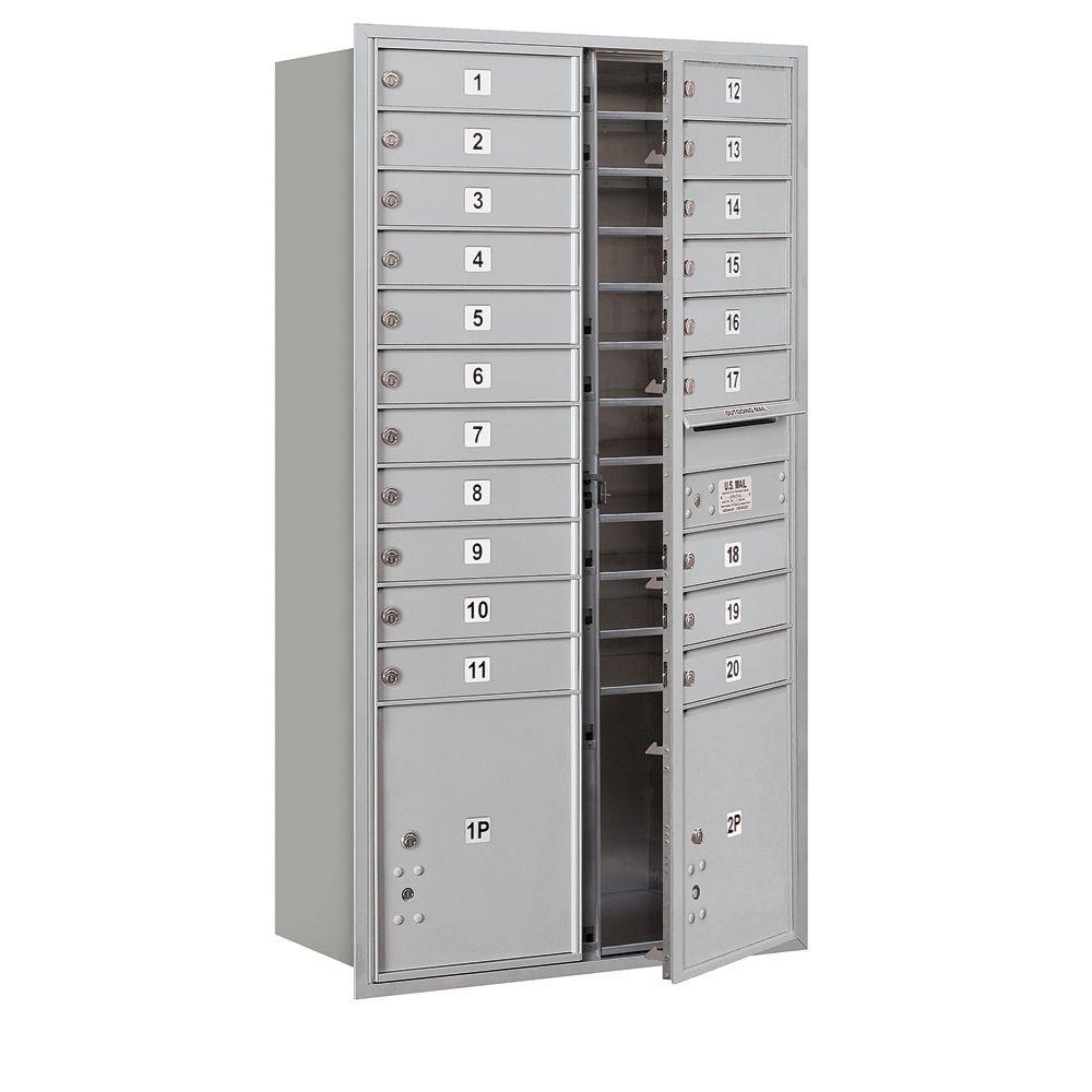 Salsbury Industries 56 3 4 In H X 31 1 8 In W Aluminum Front Loading 4c Horizontal Mailbox With 20 Mb1 Doors 2 Pl S 3716d 20afu The Home Depot