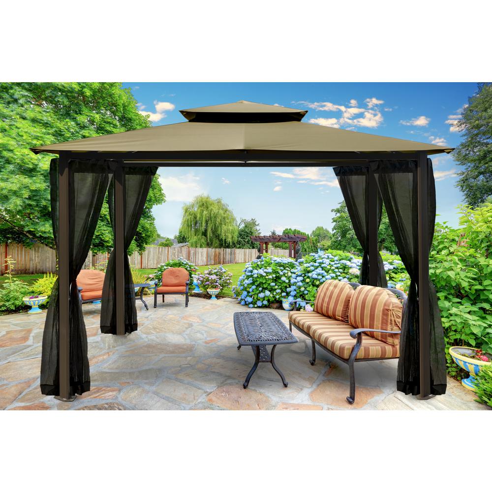 Paragon Outdoor Paragon Gazebo 10 75 Ft X 12 Ft With Sand Roof And Mosquito Netting Gz584esk The Home Depot