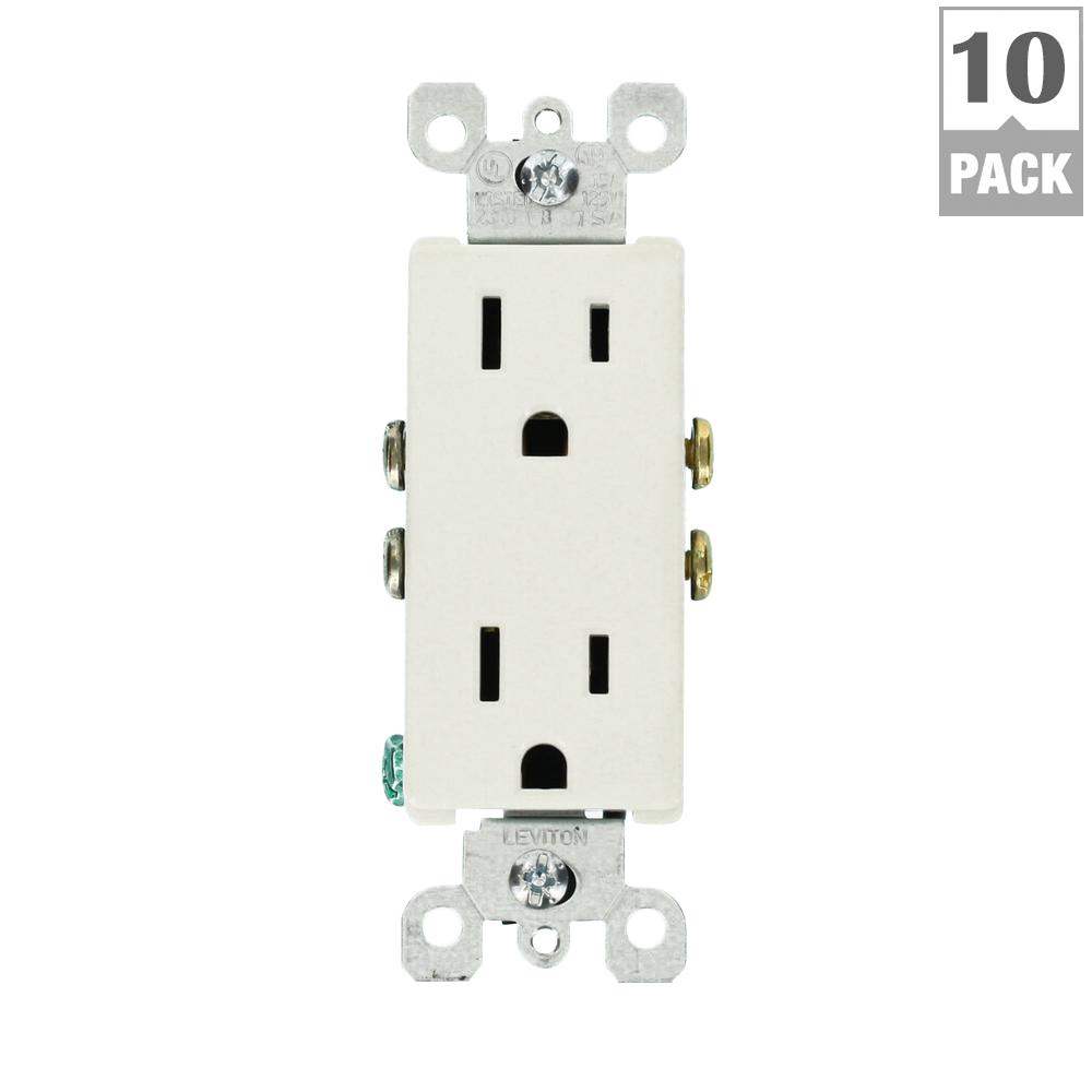 Leviton Decora 15 Amp Duplex Receptacle Outlet White 10 Pack Dimmers Switches | eBay