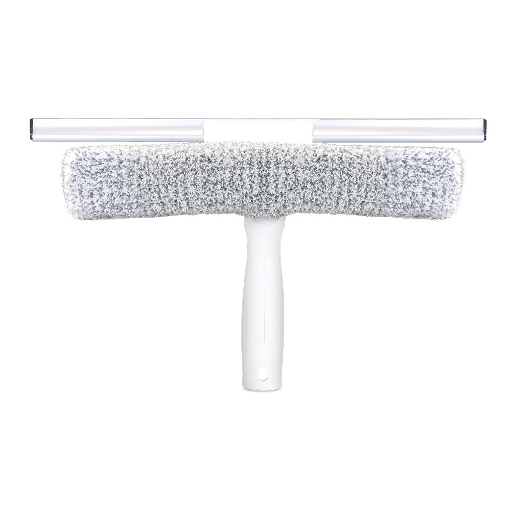 Window Squeegee with Scrubber Outdoor Glass and Car 2 in 1 Multi-Use Window Cleaner with Long Extension 43-55 Pole Rotatable Brush Head All Purpose for High Window Shower