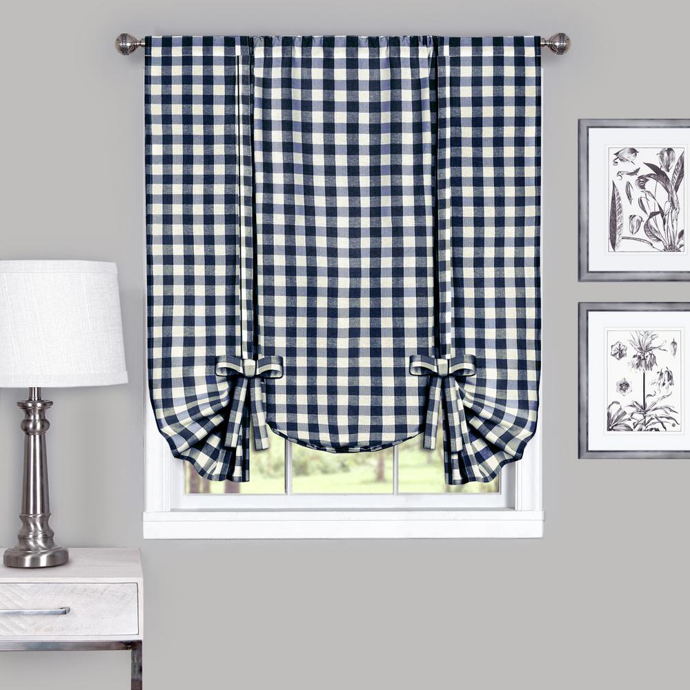 Achim 42 In W X 63 In L Buffalo Navy Cotton Tie Up Shade Curtain