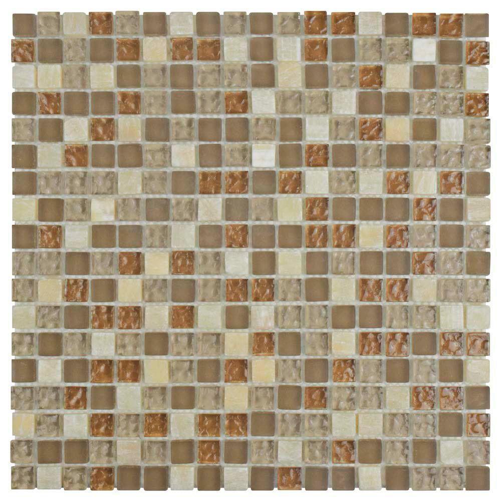 Merola Tile Tessera Mini Amber 113/4 in. x 113/4 in. x 8 mm Glass and