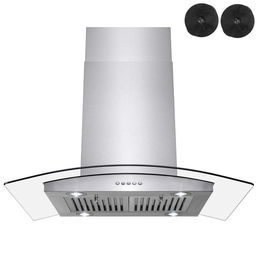 AKDY 36 in. Convertible Kitchen Island Mount Range Hood in Stainless Steel with Push Control and