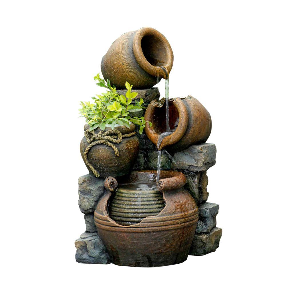 Fountains Outdoor Decor The Home Depot Multi Pots Outdoor Water Fountain With Flower Pot