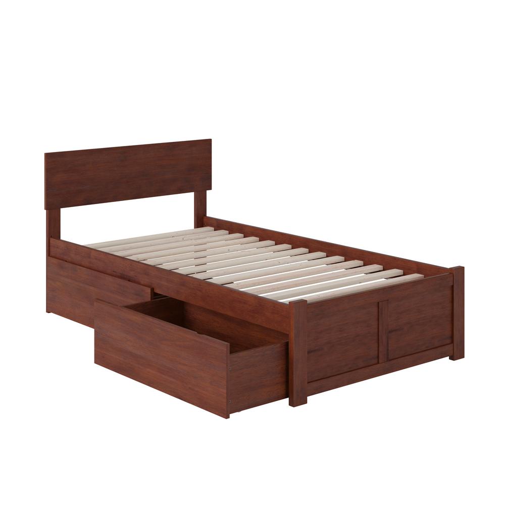 Orlando Walnut Twin Platform Bed With Flat Panel Foot Board And 2 Urban Bed Drawers