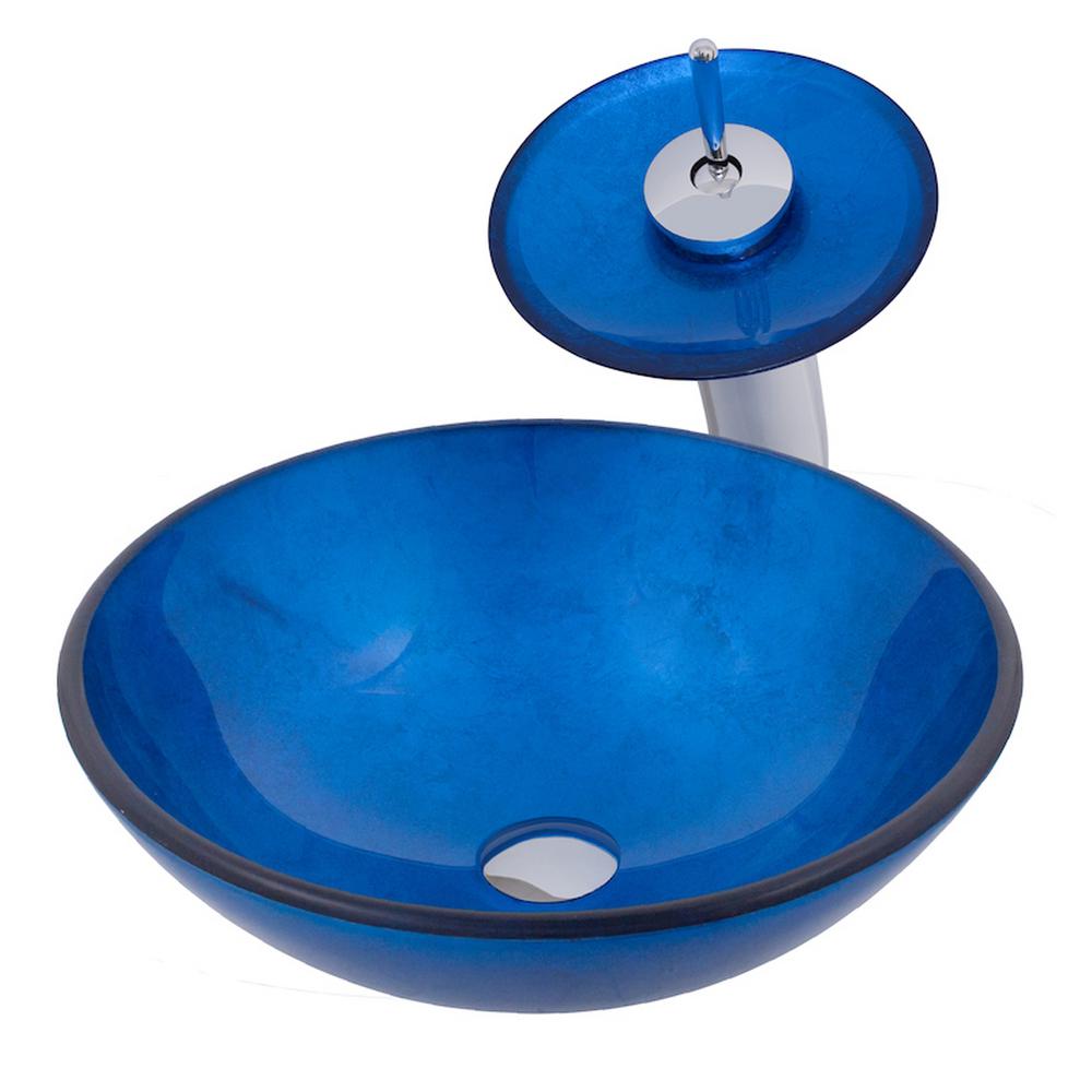 Vessel Sink in Blue with Faucet in ChromeNSFCS132001CH The Home Depot