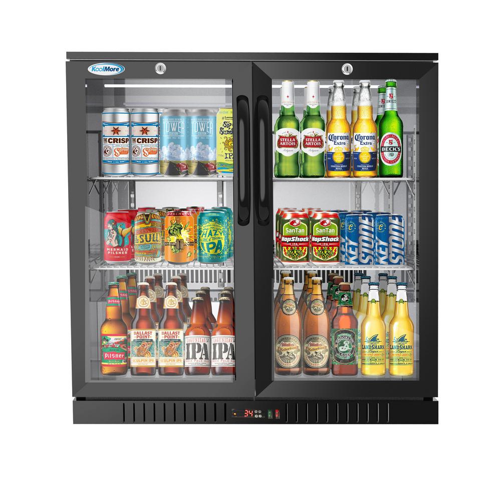 Koolmore 35 in. W 7.4 cu. ft. 2Glass Door Counter Height Back Bar Cooler Refrigerator with LED