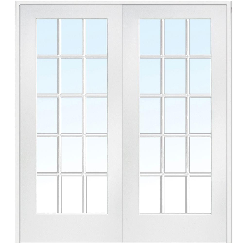 72 In X 84 In Both Active Primed Composite Glass Clear Glass 15 Lite True Divided Prehung Interior French Door