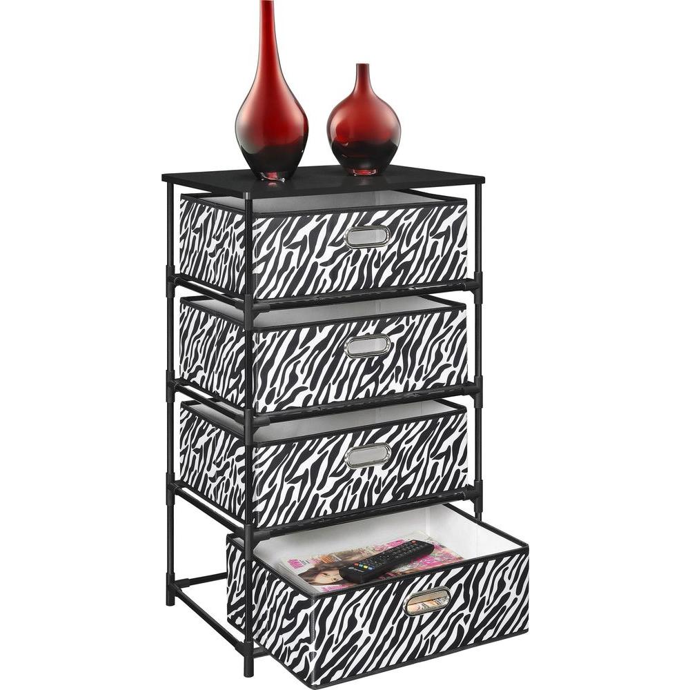 Ameriwood Home Haley Black With Zebra Print 4 Bin Storage End