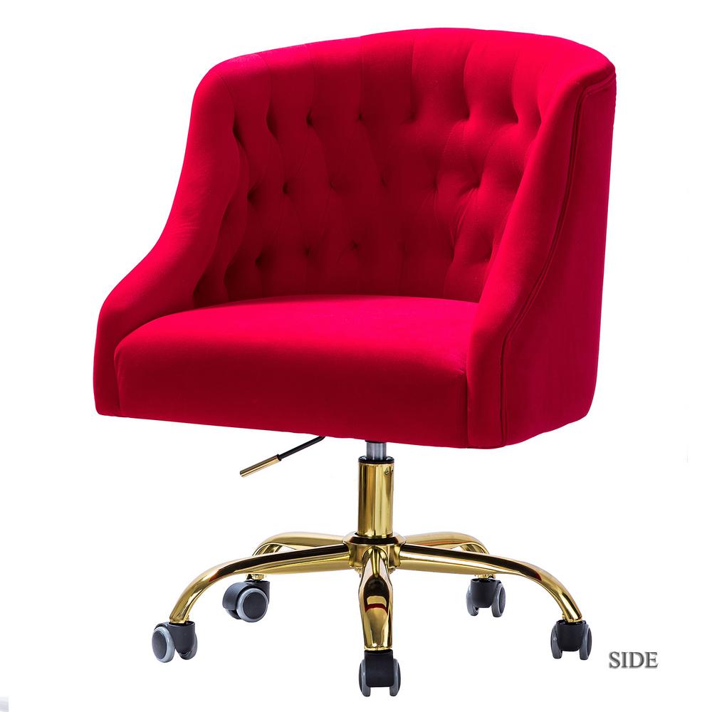 JAYDEN CREATION Lydia Red Velvet Tufted Desk Chair-CHM6030-RED - The