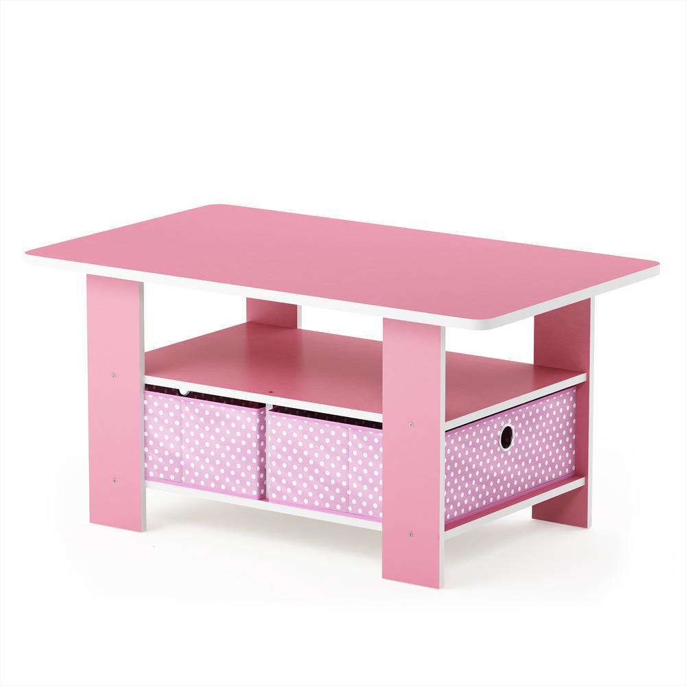 Furinno Home Living Pink Bin Drawer Coffee Table PI