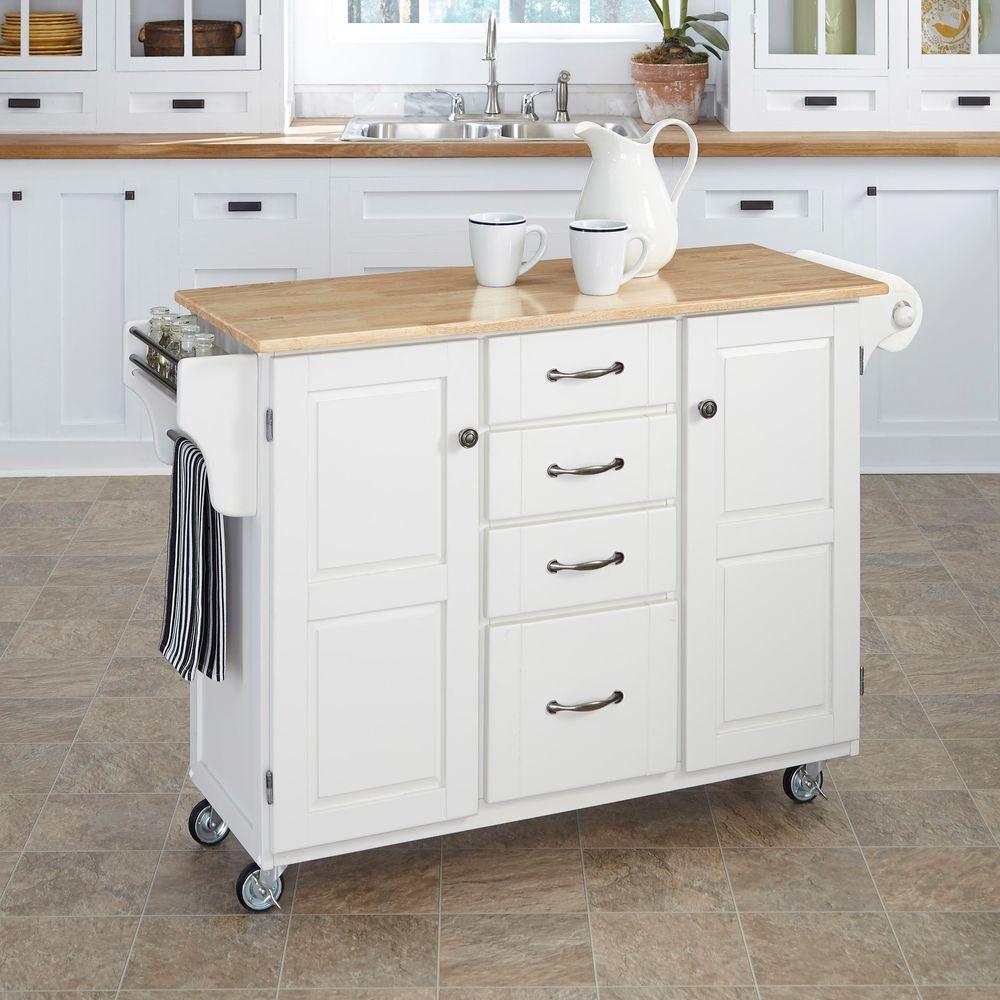 Homestyles Create A Cart White Kitchen With Natural Wood Top Homestyles Create A Cart White Kitchen