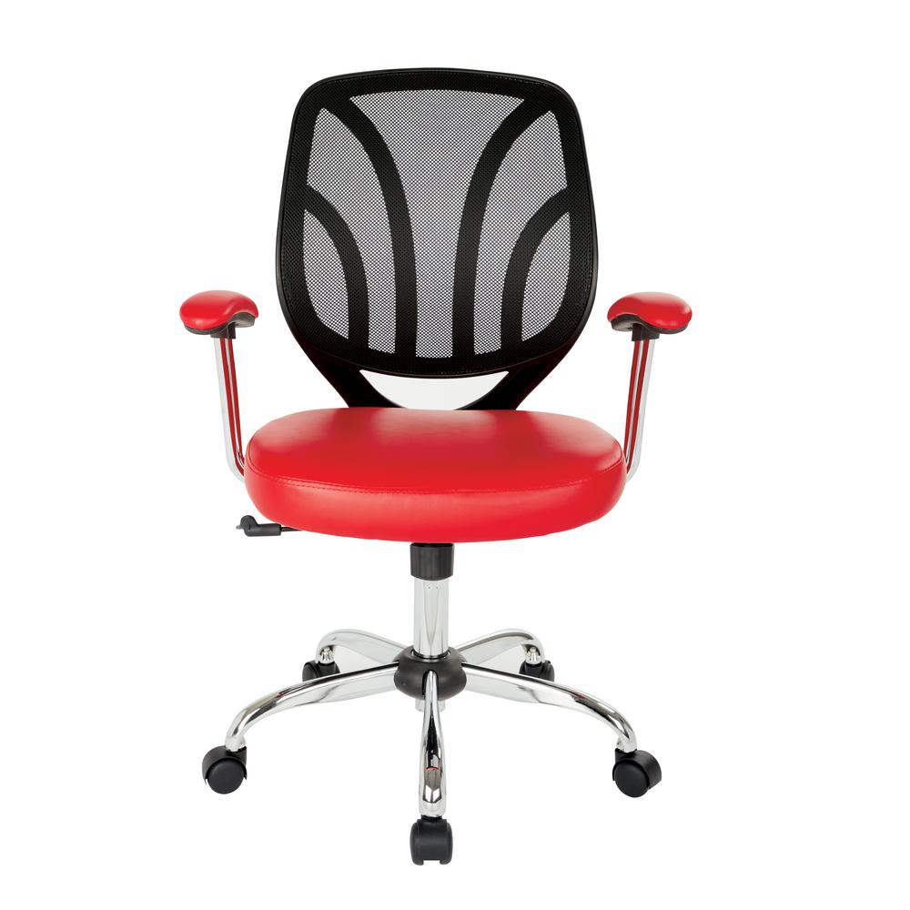 Office Star Products Red Faux Leather Screen Back Chair with Chrome