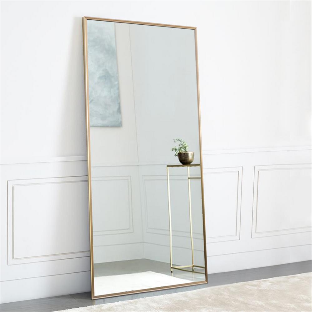 Unbranded 64 17 In X 21 26 Modern Rectangle Oversized Gold Metal Framed Full Length Standing Mirror Jj00362zzen The Home Depot Unbranded 64 17 In X 21 26 Modern
