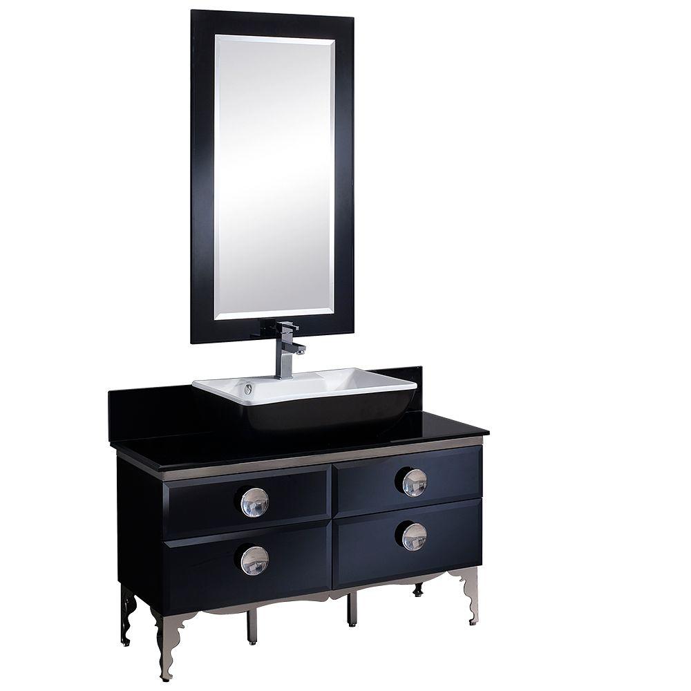 Fresca Moselle 47 in. Vanity in Black with Tempered Glass Vanity Top in