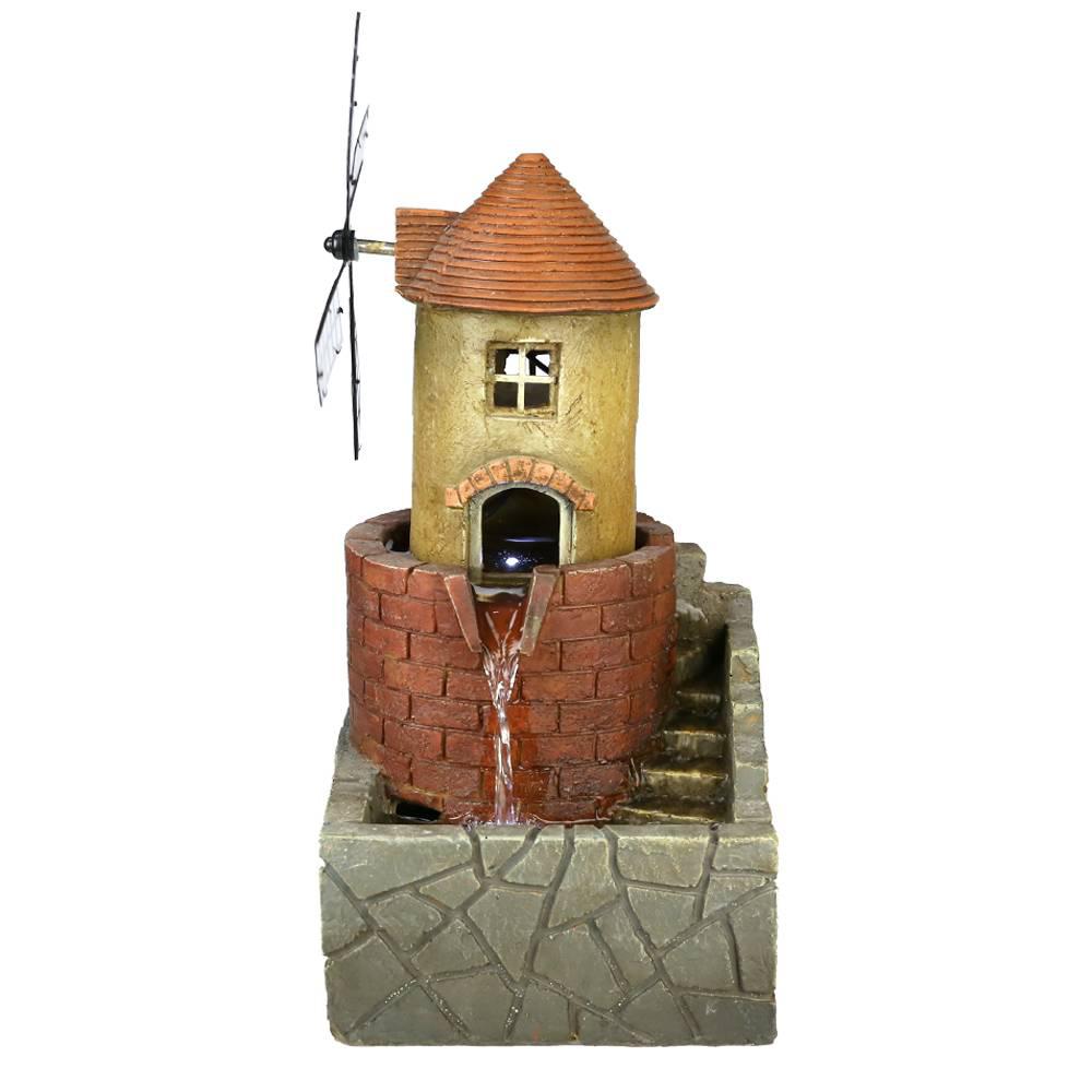 CASAINC 17.7 in. High Red Brick Lighthouse Windmill Tabletop Water