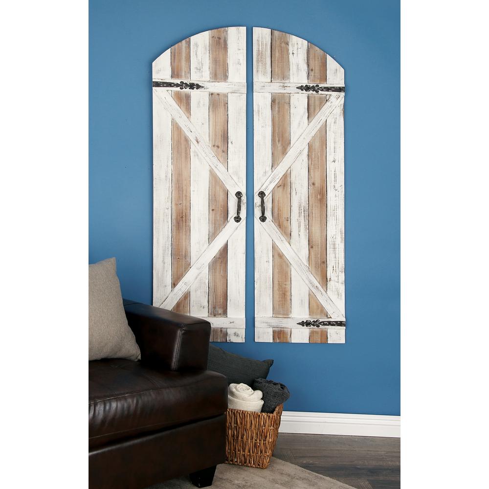 Wood Brown And White Patina Slat Type Door Inspired Wall Plaques Wood Brown And White Patina Slat Type Door Inspired Wall Plaques Set Of 2 84244 The Home Depot