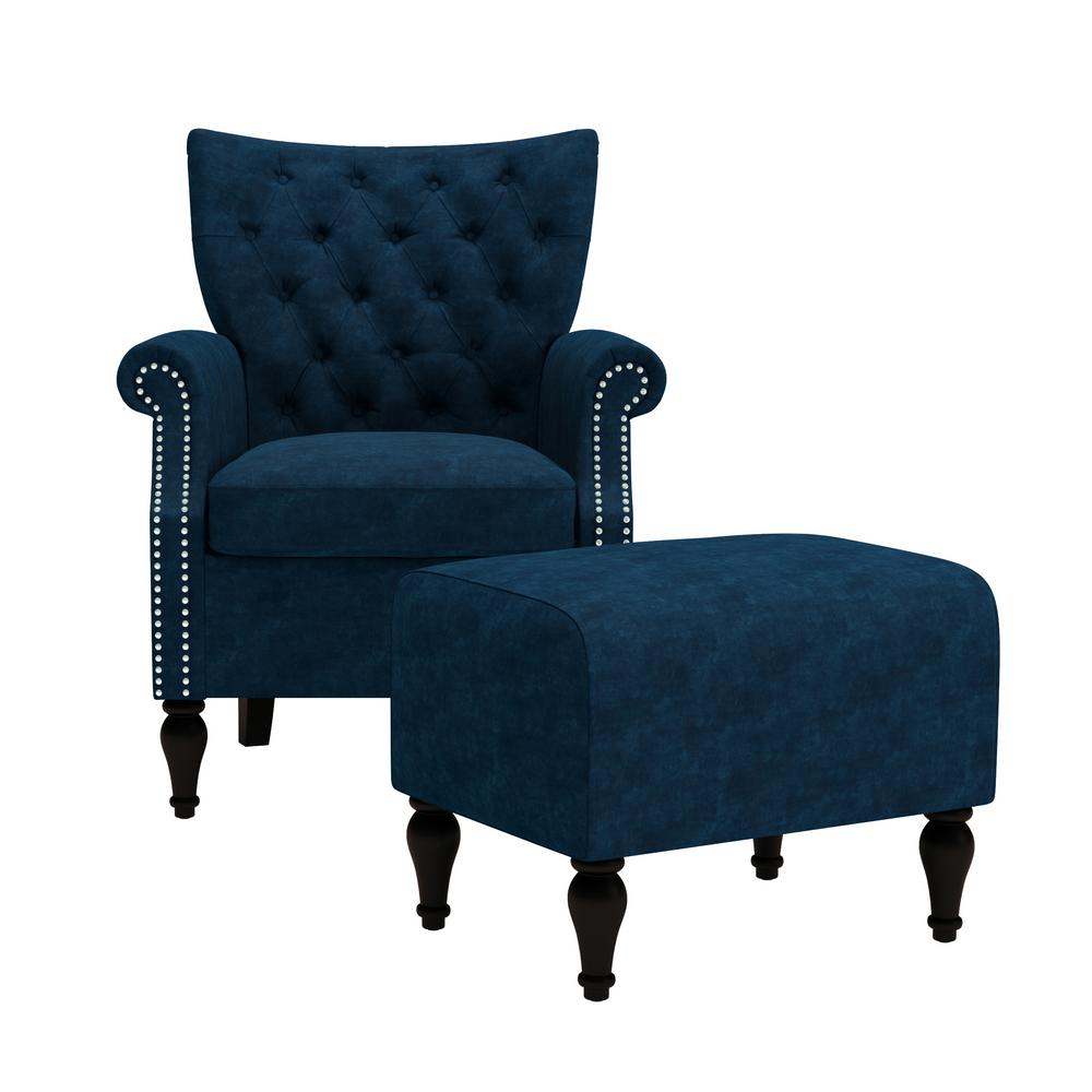 navy blue chair and ottoman