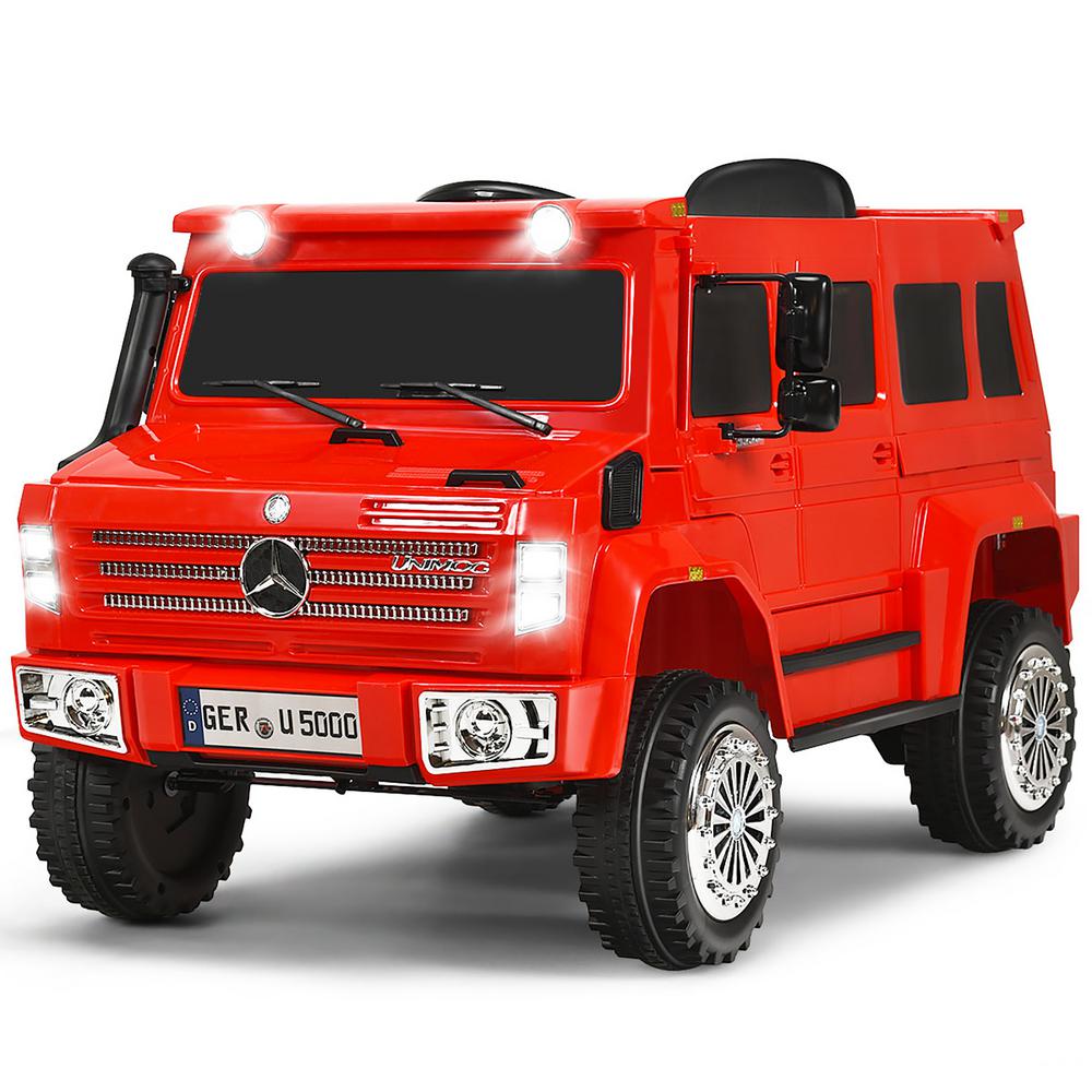 Costway Mercedes Benz Unimog Ride On Car 12 Volt Off Road Suv Truck With Remote Control In Red Tyus Re The Home Depot