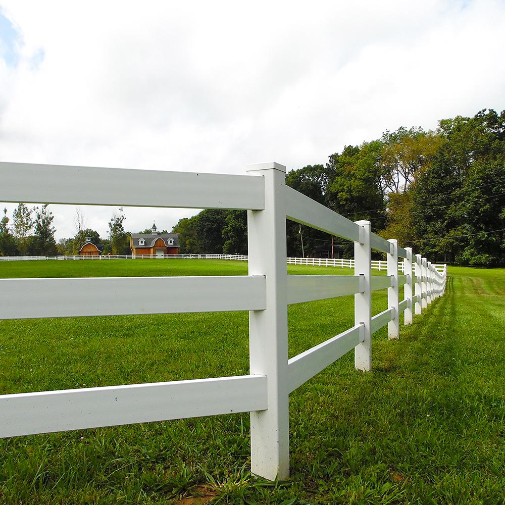 Weatherables 48 In H X 320 Ft L 3 Rail White Vinyl Complete Ranch Rail Fence Project Pack Pwhf 3r6 5 320 The Home Depot