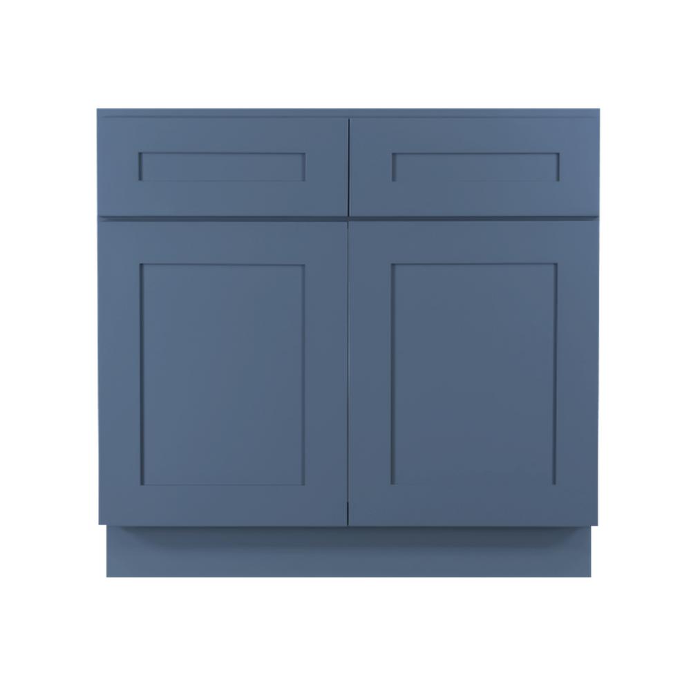 LIFEART CABINETRY Lancaster Medium Blue Plywood Shaker Stock Assembled Sink Base Kitchen Cabinet ...