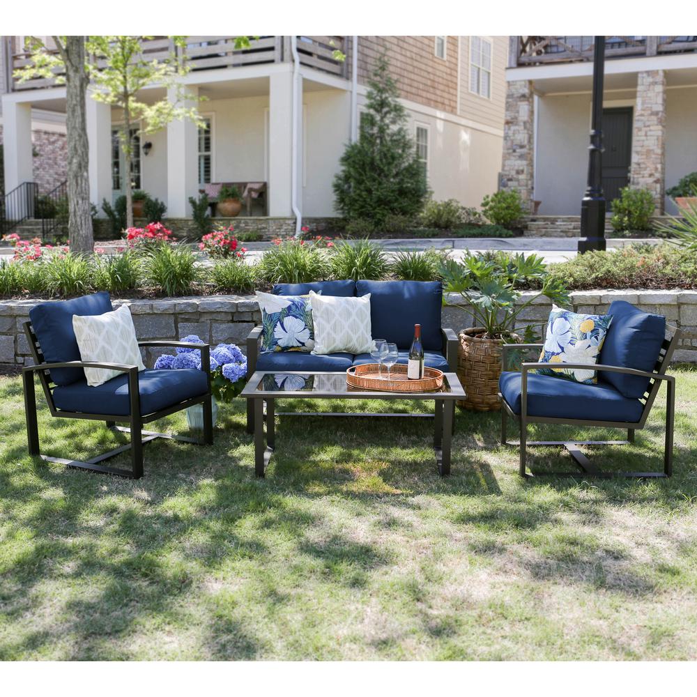 Leisure Made Jasper 4Piece Aluminum Patio Conversation Set with Navy Cushions967003NVY The