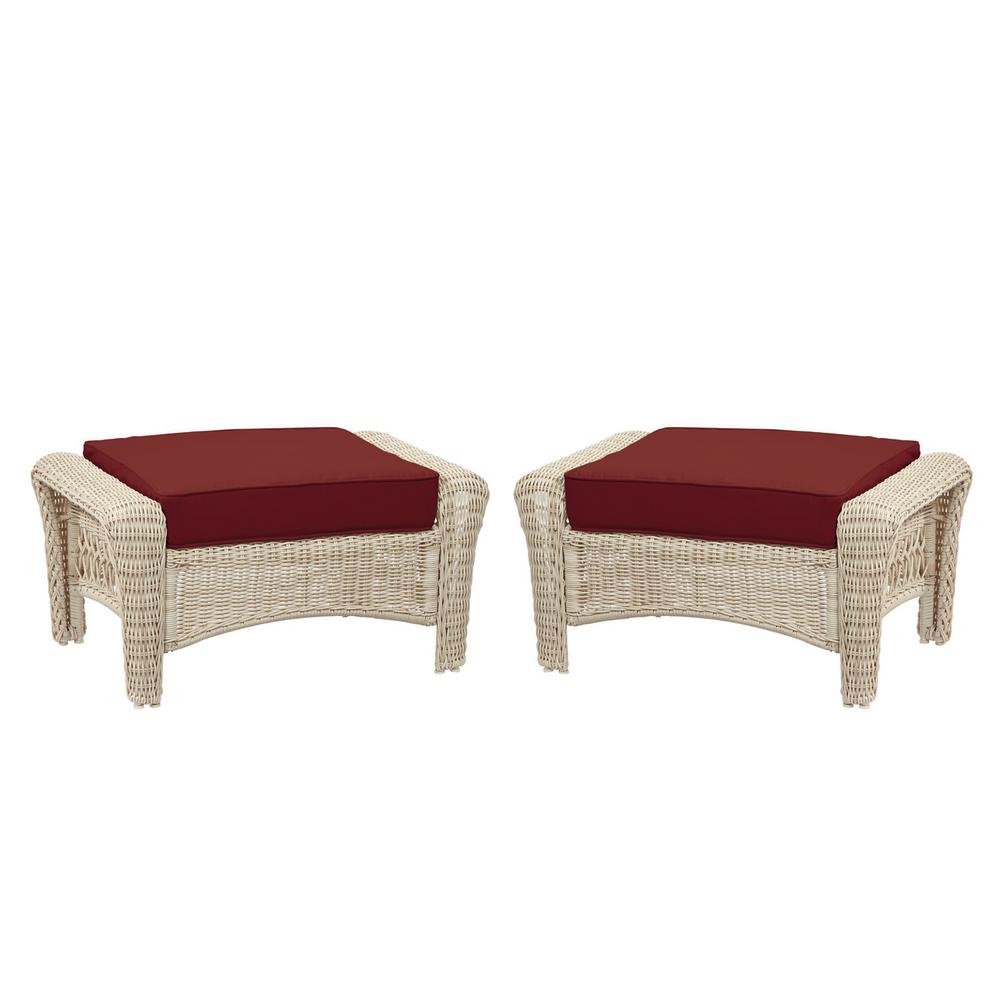 Hampton Bay Park Meadows OffWhite Wicker Outdoor Patio Ottoman with