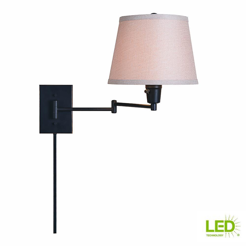 Hampton Bay 1 Light Oil Rubbed Bronze Swing Arm Lamp With Fabric Hampton Bay 1 Light Oil Rubbed Bronze Swing Arm Lamp With Fabric Shade Led