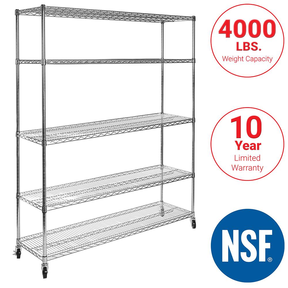 Seville Classics 60 In W X 18 D 72 H Ultradurable Commercial Seville Classics 60 In W X 18 D 72 H Ultradurable Commercial Grade 5 Tier Steel Wire Shelving With Wheels