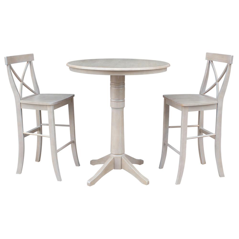 International Concepts Kitchen Dining Tables 3 Piece 36 In Round 42 High Weathered Gray Olivia Table