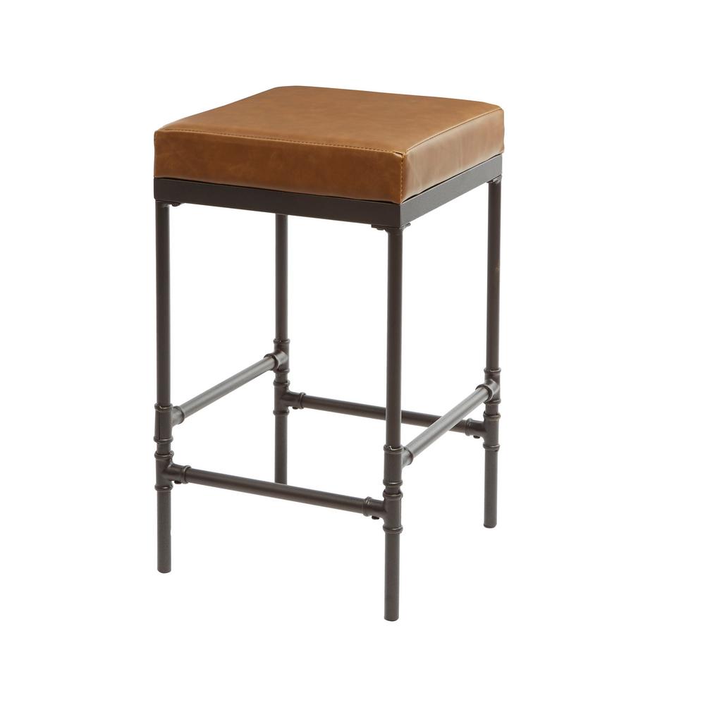 Silverwood Powell 24 In Pipe Fitting Upholstered Distressed Brown Pipe Fitting Upholstered Distressed Brown Barstool