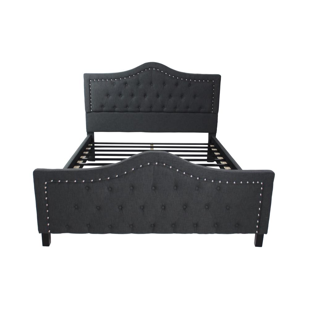 Noble House Virgil QueenSize Tufted Dark Gray Fabric and Wood Bed