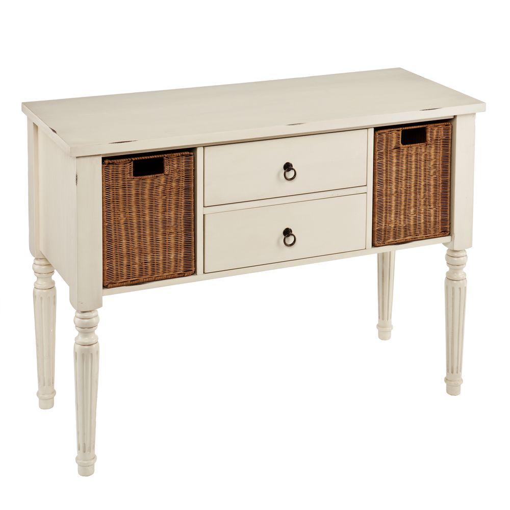 Southern Enterprises Caesar Antique White 2 Drawer Console Table Southern Enterprises Caesar Antique White 2 Drawer Console Table With Storage Basket Hd022161 The Home Depot