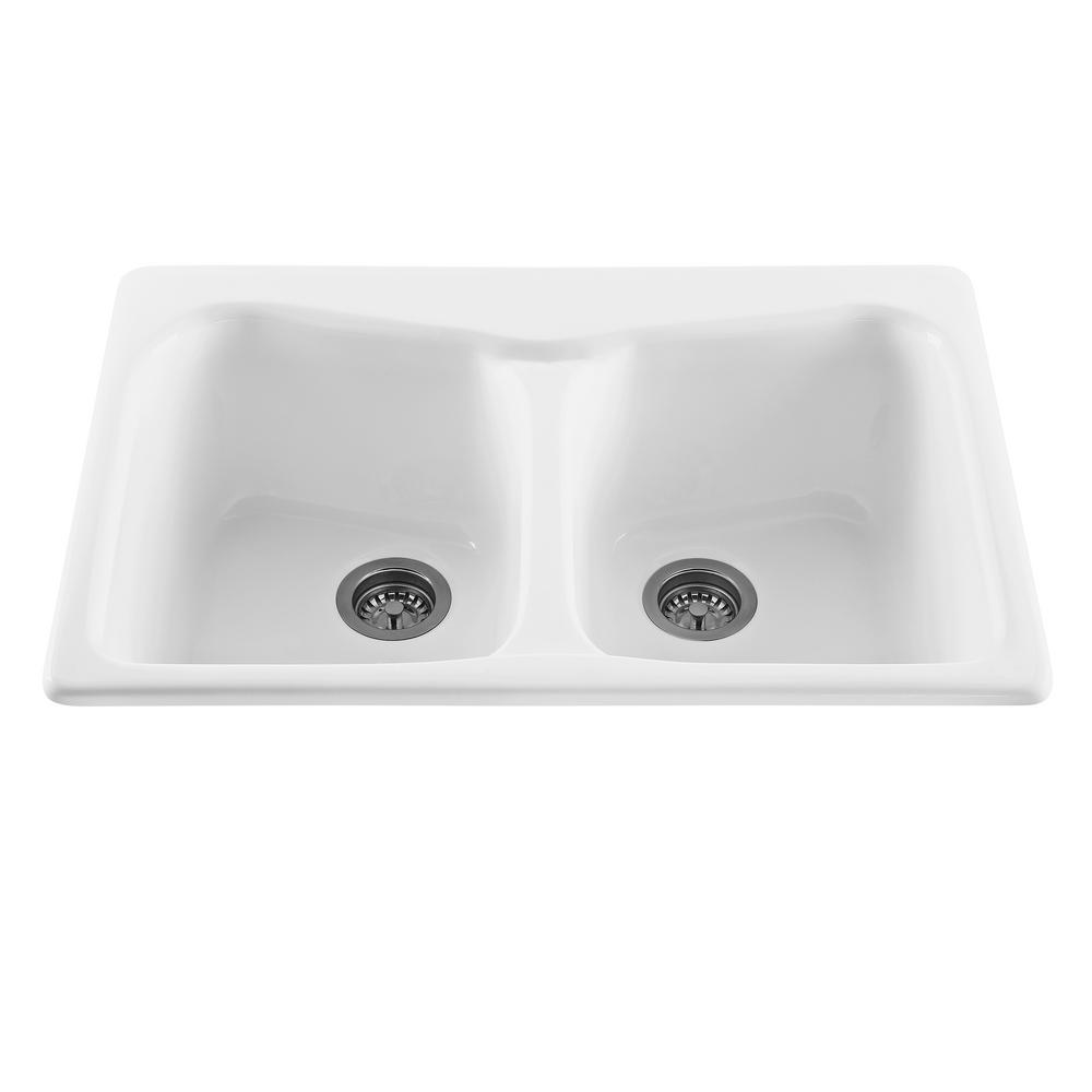 Thermocast Wyndham Drop In Acrylic 33 In 5 Hole Double Bowl Kitchen Sink In White 42500 The