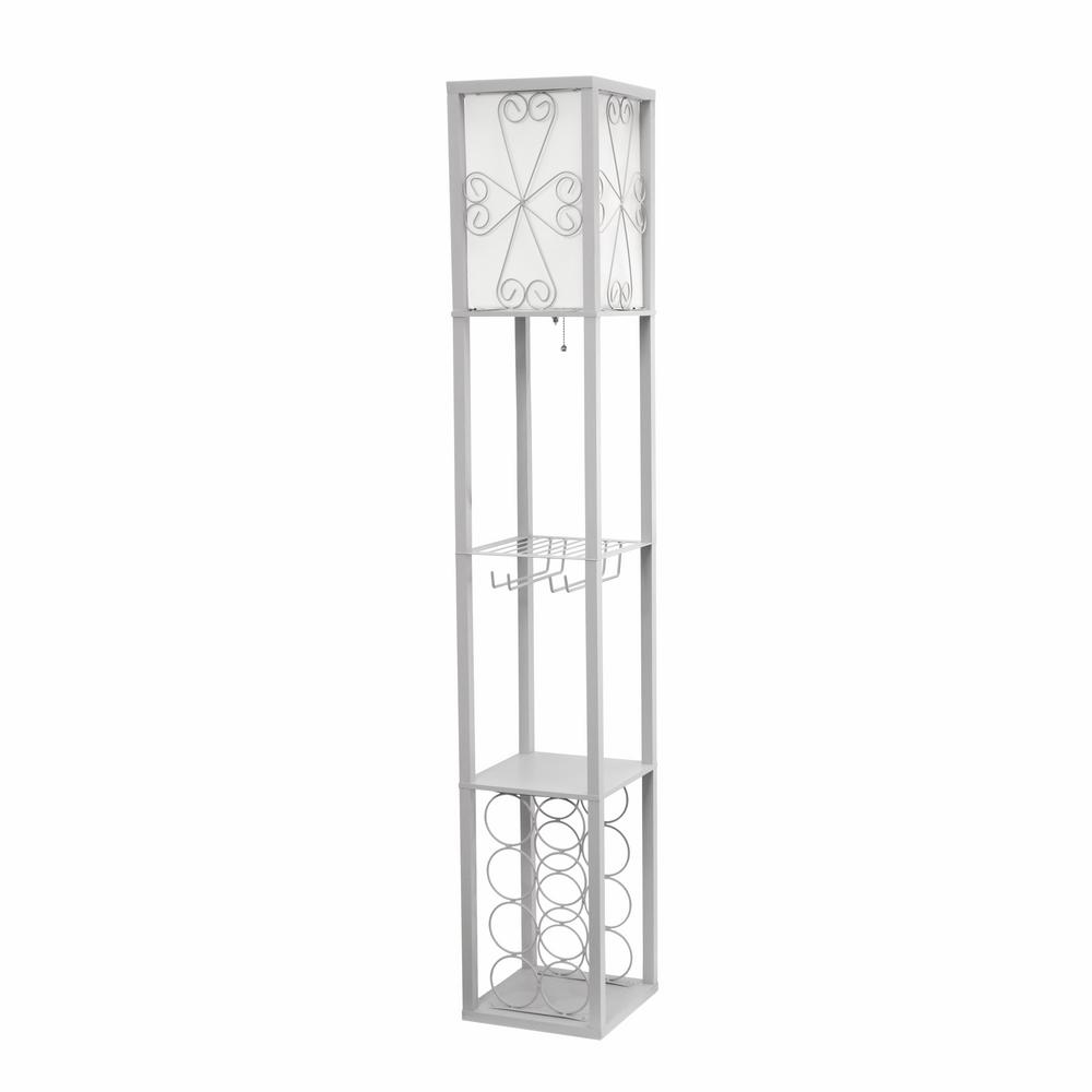 Simple Designs 62 75 In Gray Floor Lamp Etagere Organizer Storage Shelf And Wine Rack With Linen Shade