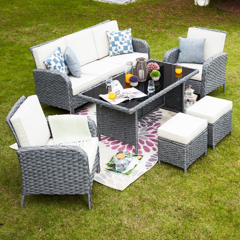 Patio Festival 6-Piece Wicker Patio Conversation Seating Set with Beige