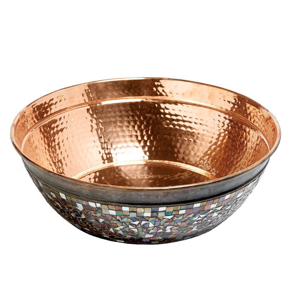 Bardeen Pure Copper Vessel Sink In Naked Copper With Glass Mosaic Exterior