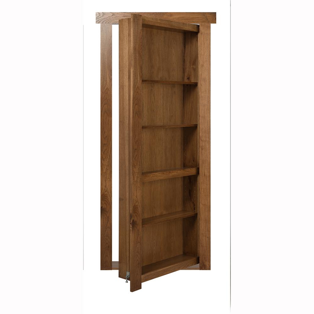 The Murphy Door 28 In X 80 In Flush Mount Assembled Hickory Medium Stained Right Hand Out Swing Solid Core Interior Bookcase Door