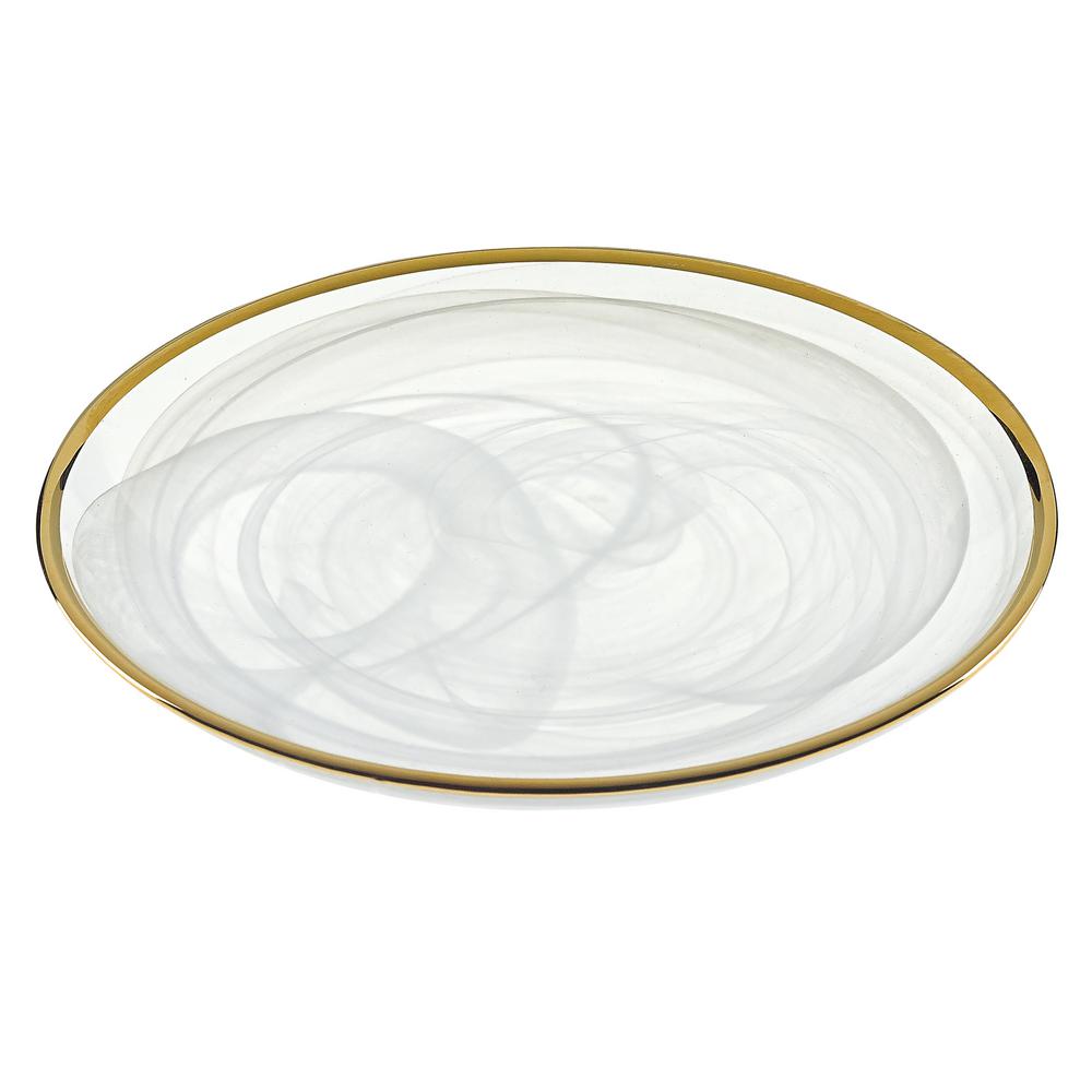 6 75 In 4 Piece White Alabaster Glass With Gold Trim Plates Set 4 Piece White Alabaster Glass With Gold Trim Plates Set