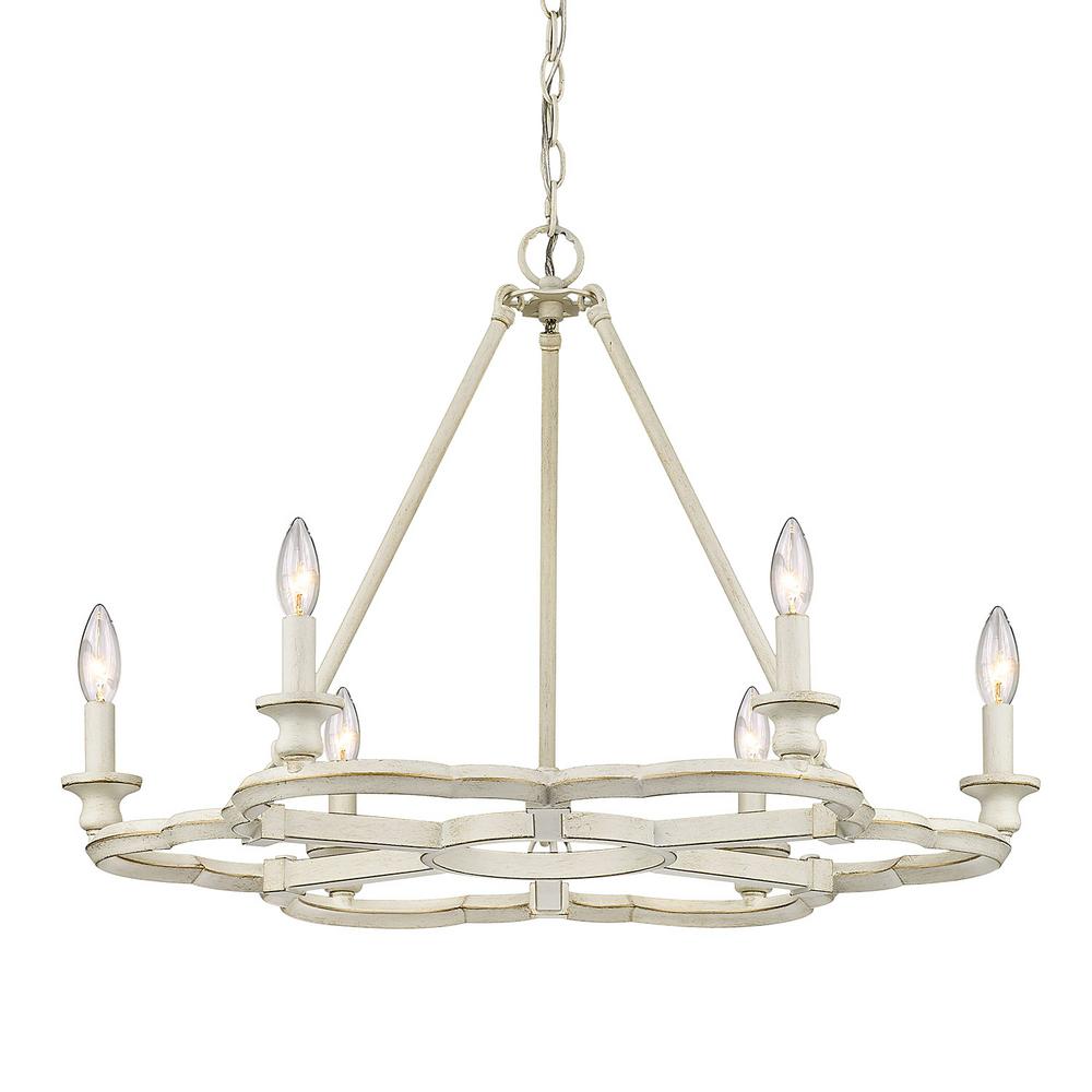 Golden Lighting Saxon 6-Light French White Wagon Wheel Chandelier-5926