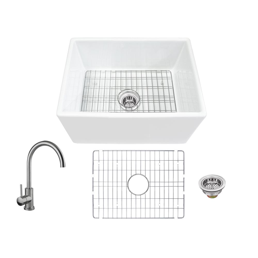Ipt Sink Company All In One Farmhouse Apron Front Fireclay 24 In