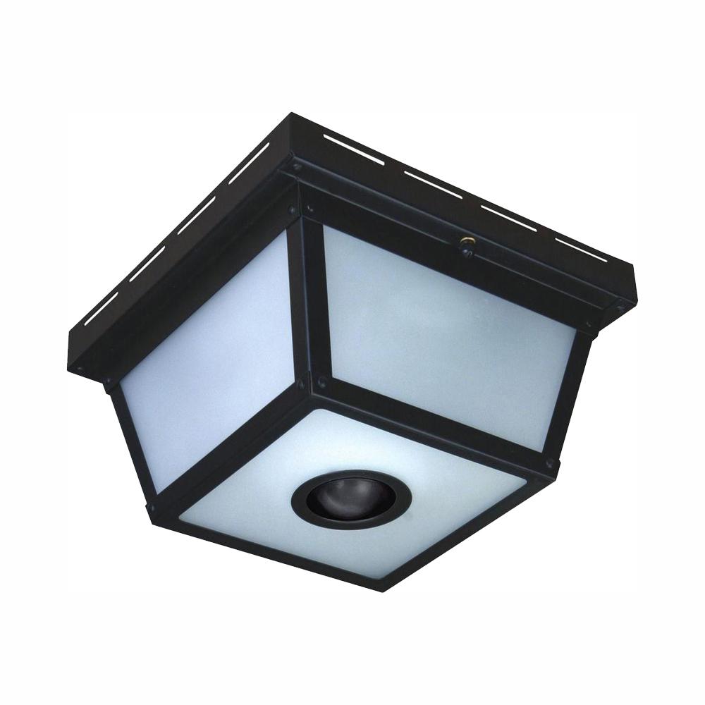 Hampton Bay 360 Square 4 Light Black Motion Sensing Outdoor Flush Mount