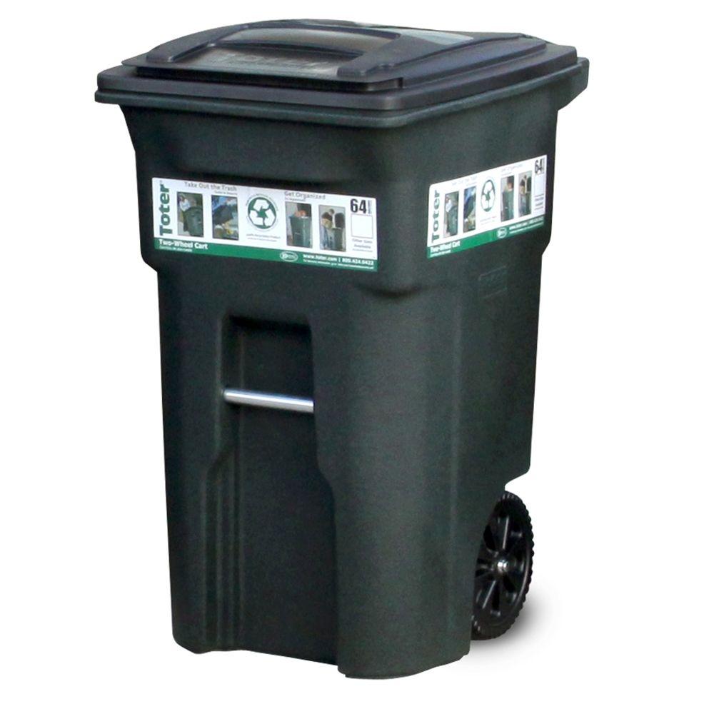 Toter 64 Gal. Green Trash Can with Wheels and Attached Lid02556401GRS